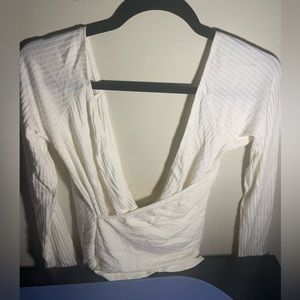 Reformation Cream Ribbed Wrap Top Minnie